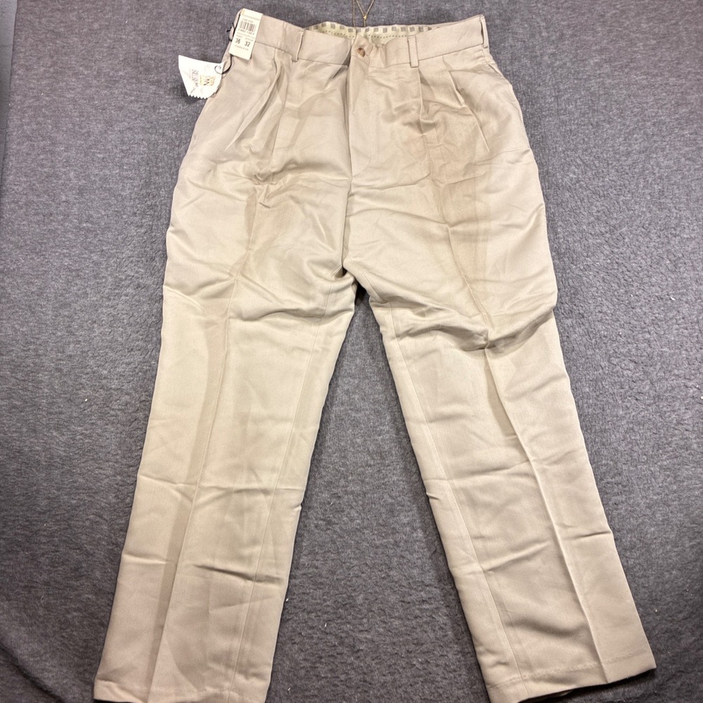New Bill Blass Pleated Trousers Mens 36x32 Tan Deadstock Vintage 90s Wide‎ Leg